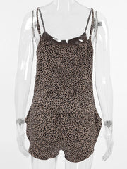 Model wearing leopard-print cami and shorts