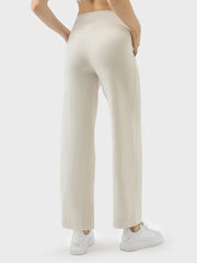 Ivory drawstring wide-leg active pants, front view