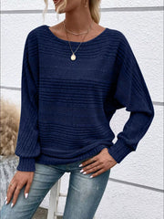 Women’s ribbed round-neck long-sleeve top in navy front view