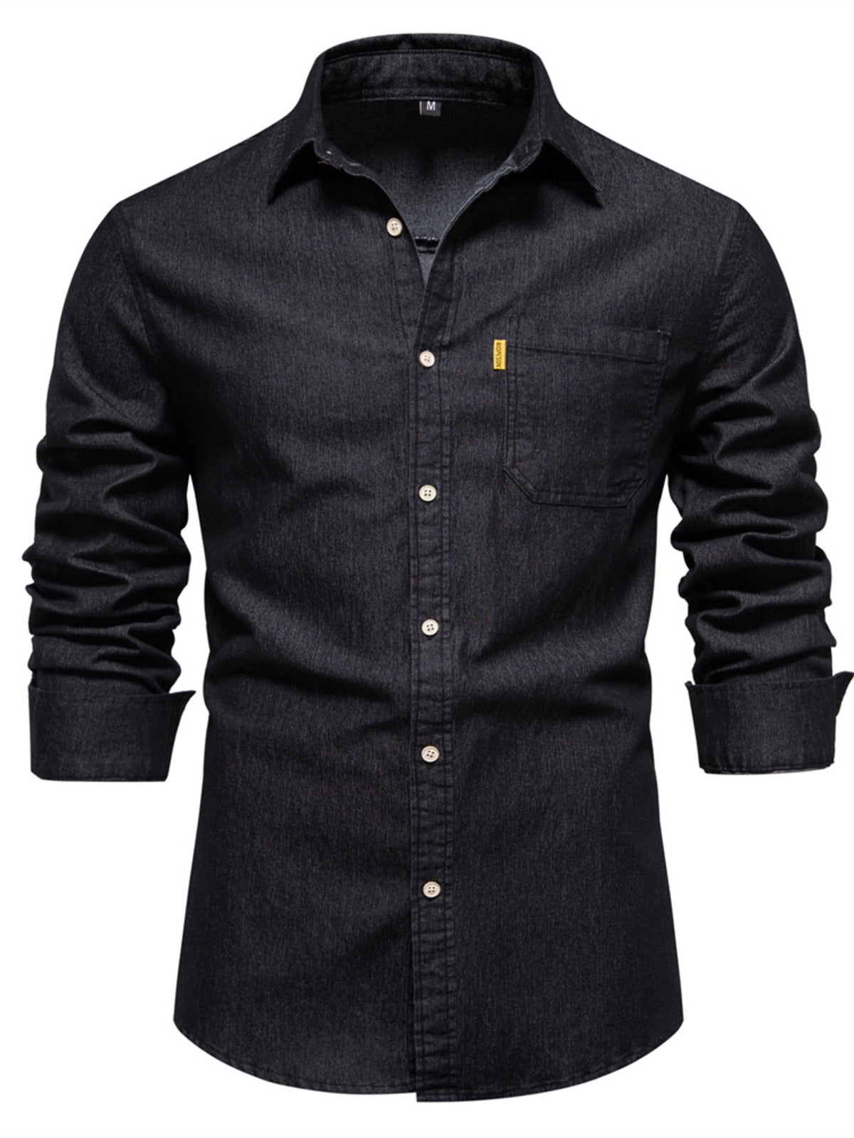 Men's plus size button-up cotton denim shirt with chest pocket
