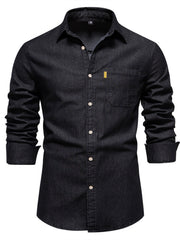 Men's plus size button-up cotton denim shirt with chest pocket