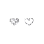 Pair of heart-shaped sterling silver studs, front view