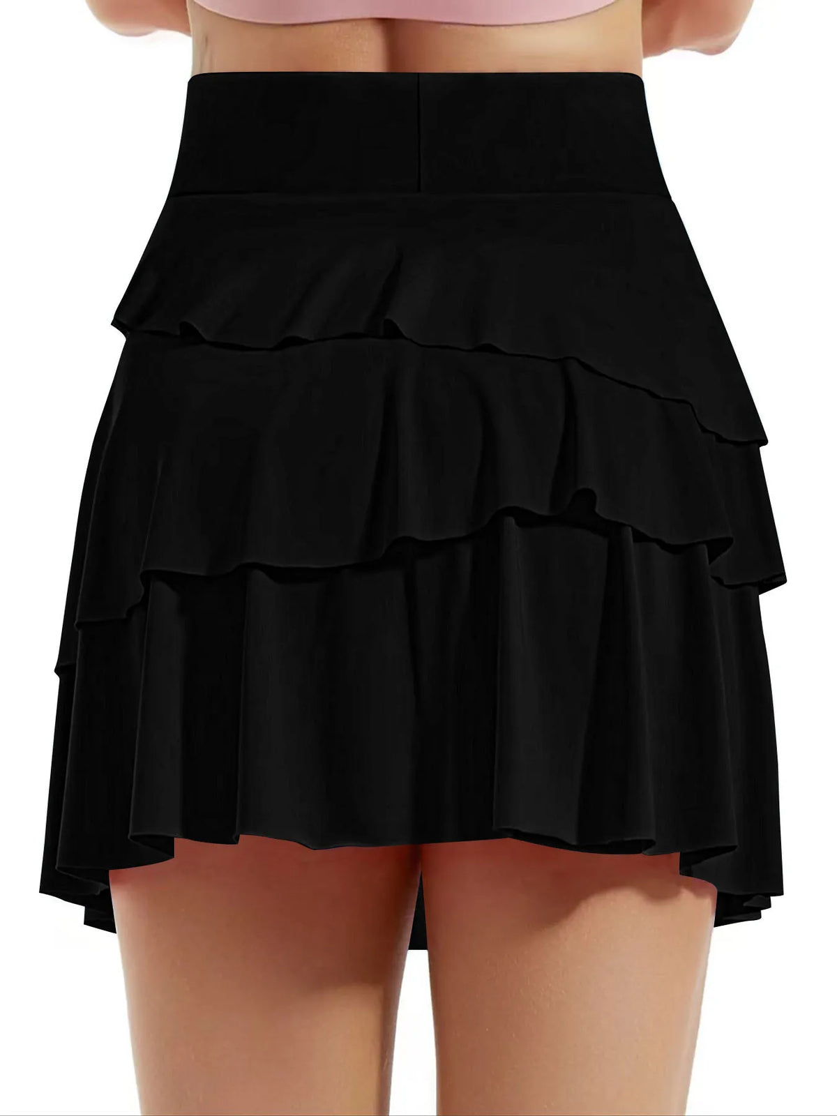 Alternate front view of tiered ruffle active skort