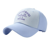 Blue and light blue two-tone baseball cap with embroidered front lettering