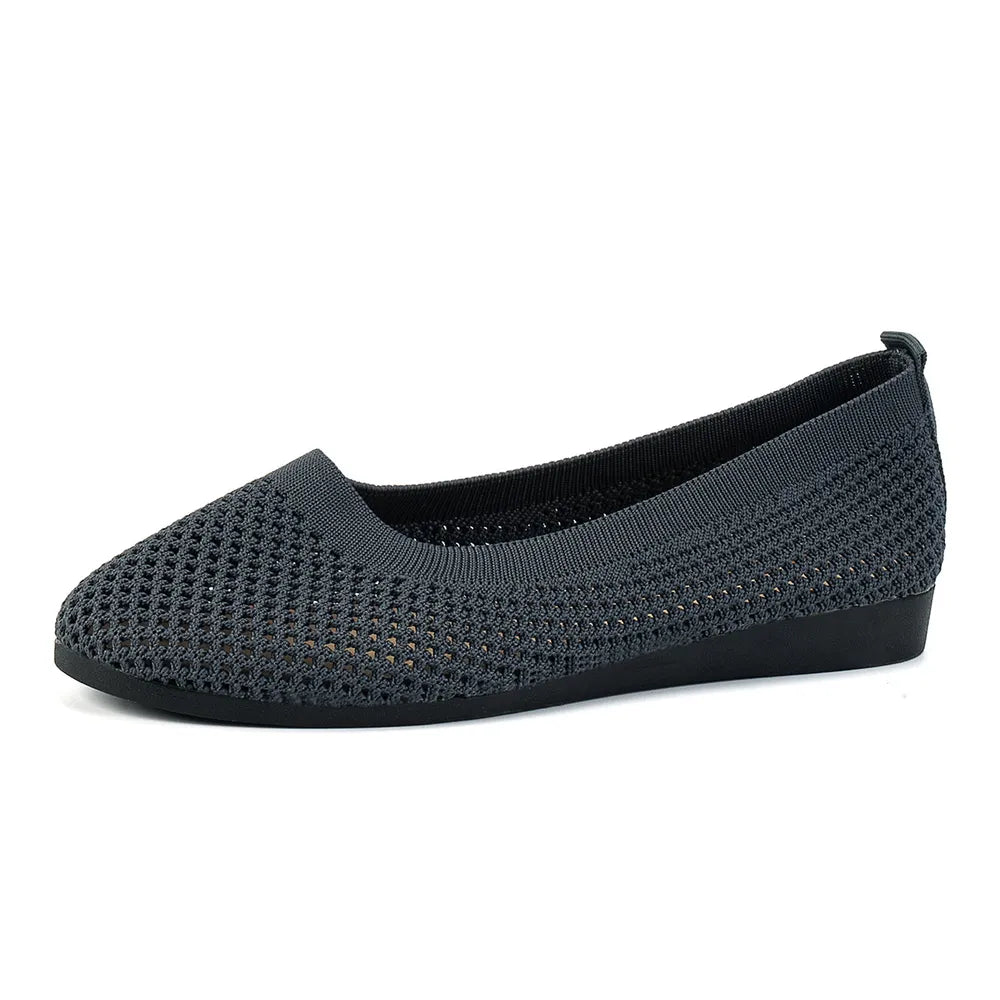 Charcoal mesh flat slip-on in side profile