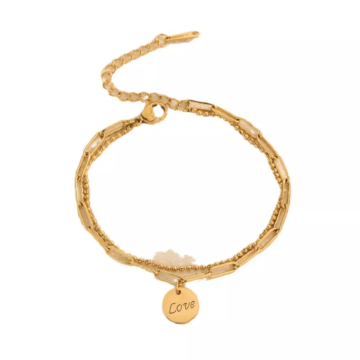 Gold-tone chain bracelet with dangling LOVE letter charm