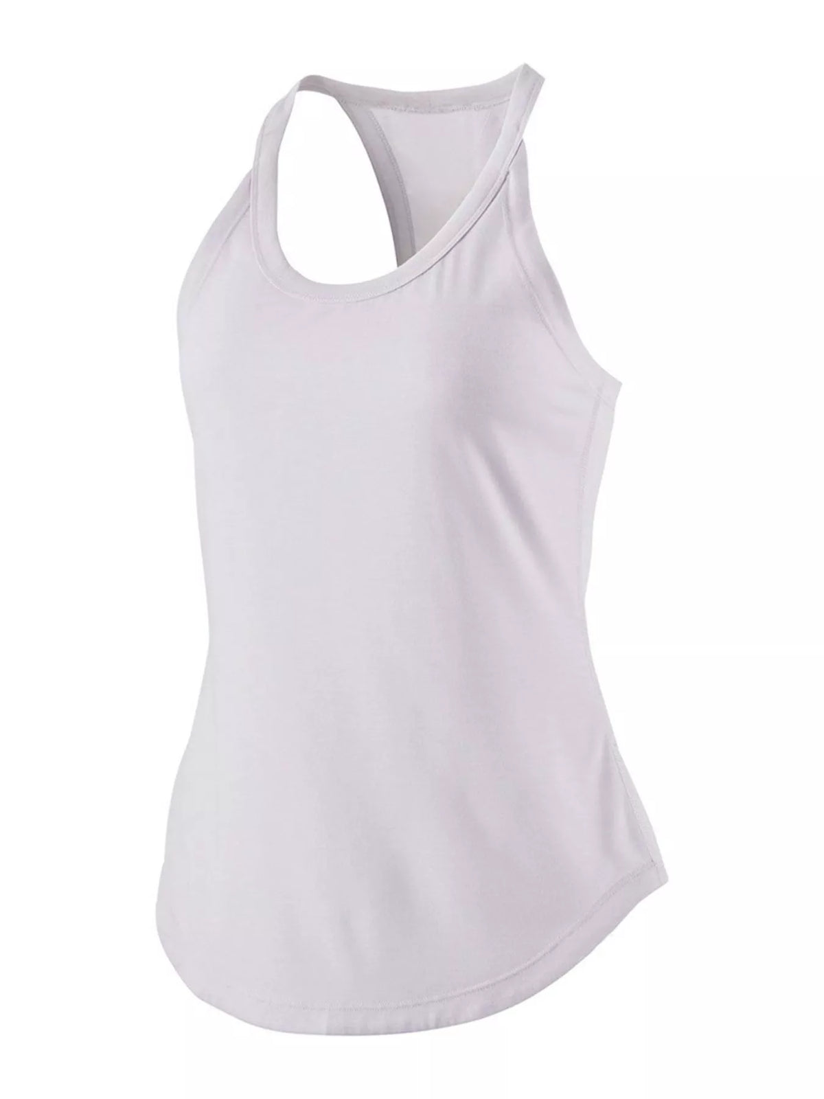White round-neck active tank with a racerback back