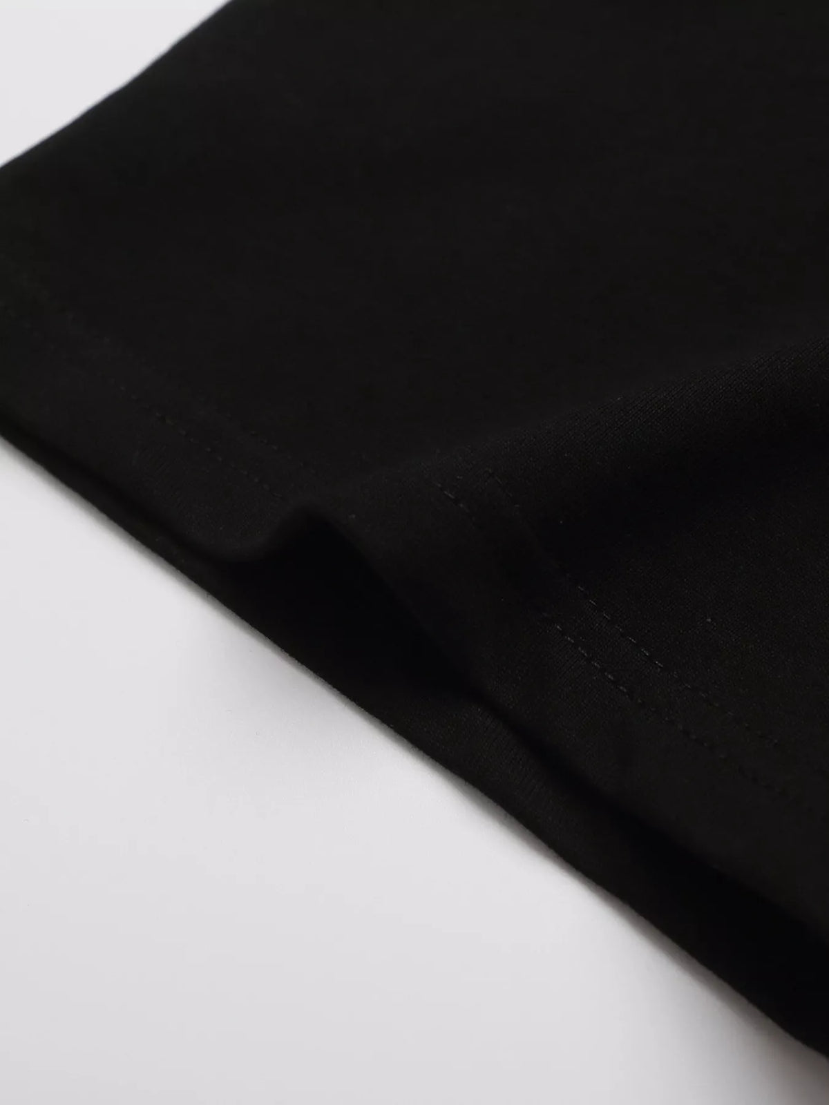 Close-up of black T-shirt fabric and sleeve