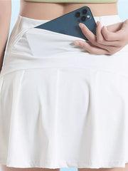 White pleated athletic skirt, front waistband view