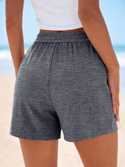 Back view of gray high-waisted shorts