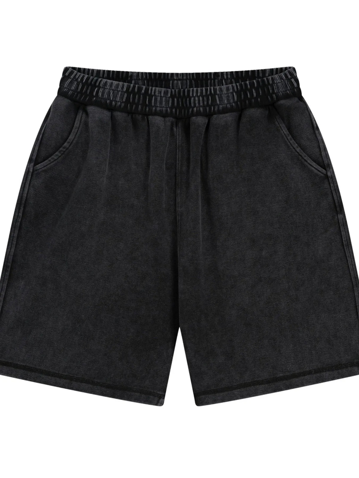 Black elastic-waist shorts, front view