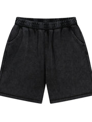 Black elastic-waist shorts, front view