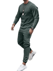 Dark green long-sleeve top and jogger pants, cutout view