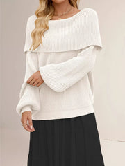 White off-shoulder sweater shown with wide folded neckline