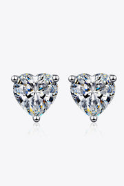2 Carat Moissanite Heart-Shaped Stud Earrings — Pair of heart-shaped moissanite stud earrings on a white background