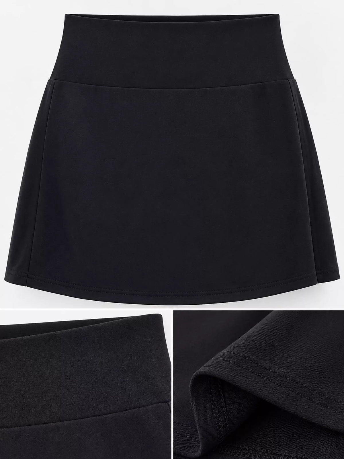 Black active skirt showing pleated hem and built-in shorts