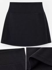 Black active skirt showing pleated hem and built-in shorts
