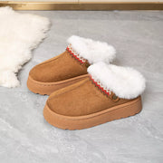 Brown and tan lined platform slip-on ankle boots