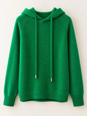 Emerald green drawstring hooded sweater displayed alone against a pale background.