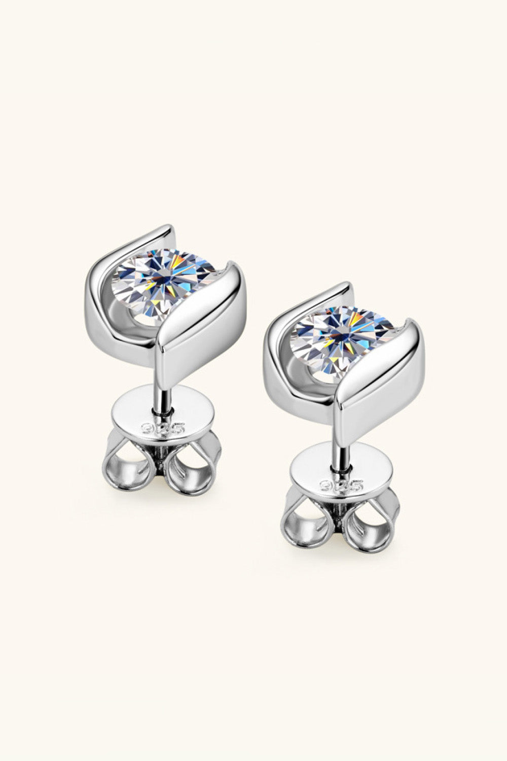 Pair of silver-tone curved setting moissanite studs