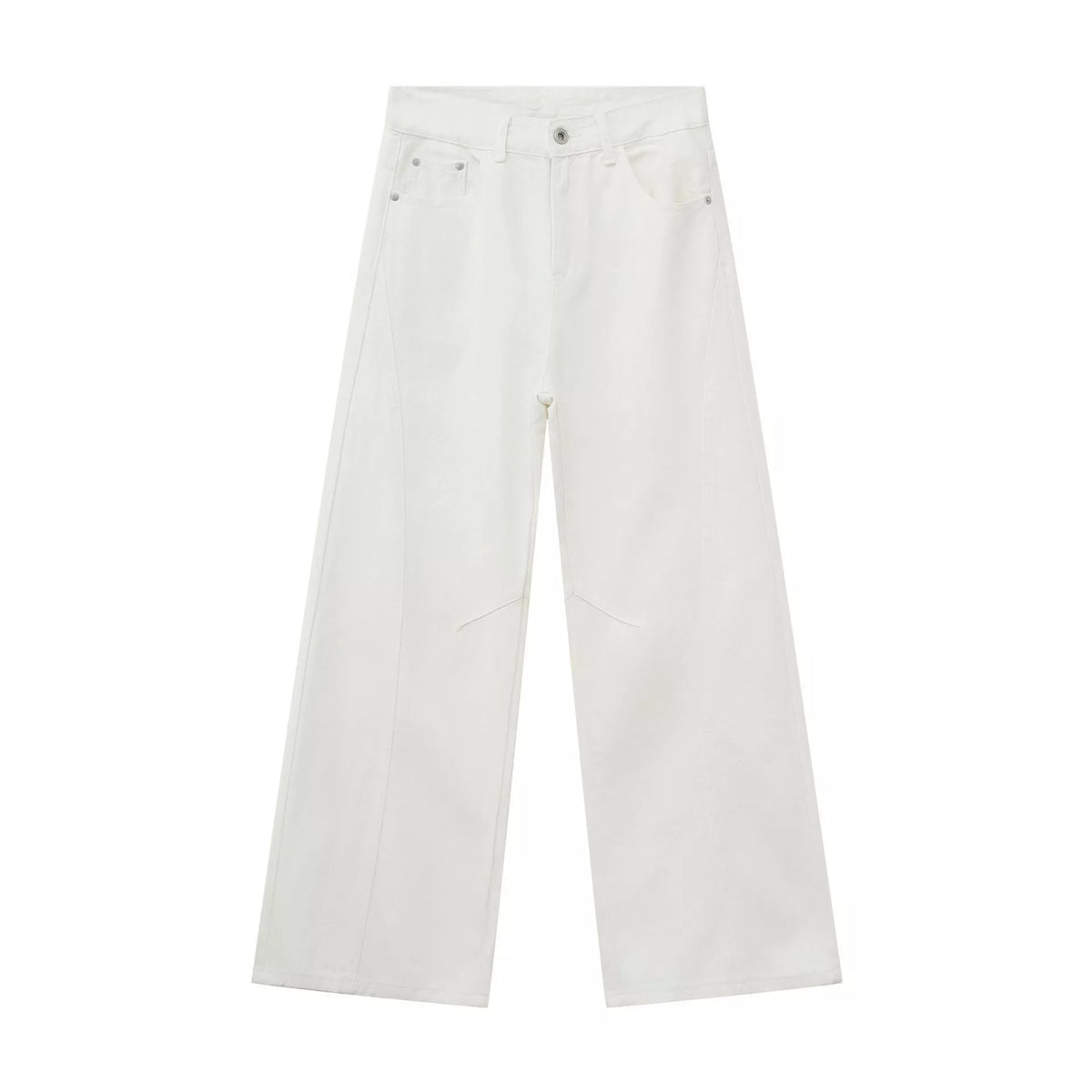 White wide-leg jeans laid flat, front view