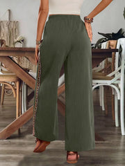 Back view of olive wide-leg pants