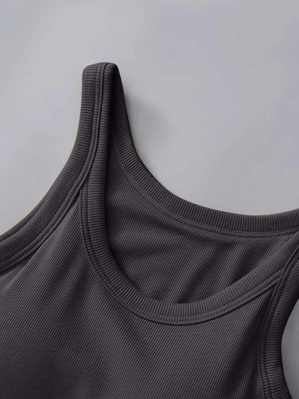 Soft viscose tank top with built-in bra, neckline and strap detail