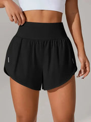 Detail of black layered active shorts and inner short lining