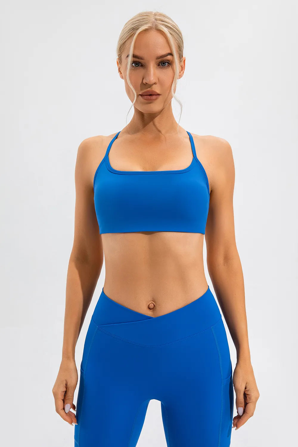 Blue active cami and pants, front view
