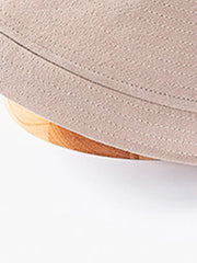 Close-up of khaki hat brim with rows of stitching