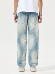 Back view of light-wash relaxed jeans