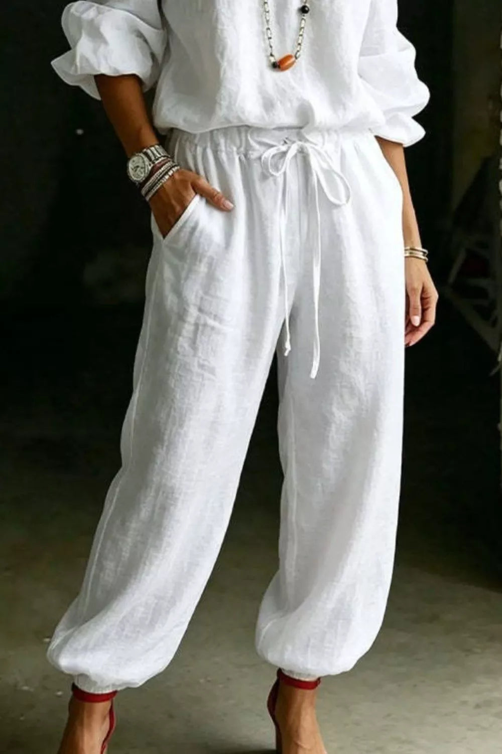 Full-size off-shoulder top and pants set plus size