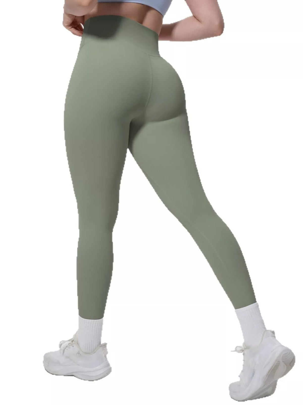 Back view of high-waisted seamless active leggings