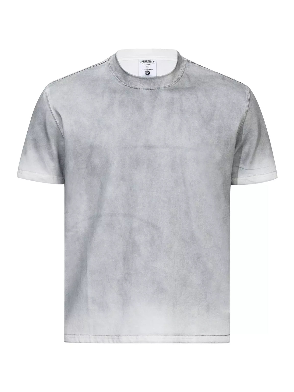 Gray washed crewneck T-shirt with short sleeves shown from the front
