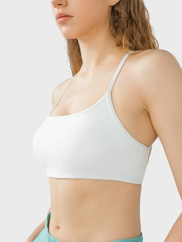 Crisscross back active cami with removable chest pads