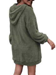 Half-zip dropped-shoulder oversized hoodie in olive back view