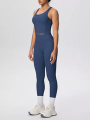 Navy tank and leggings shown from the front