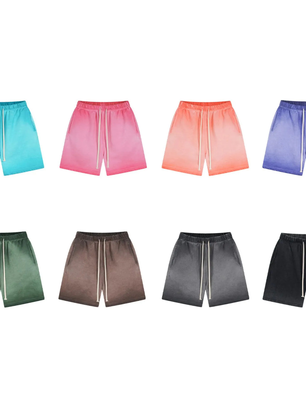 Color selection of drawstring shorts in eight shades