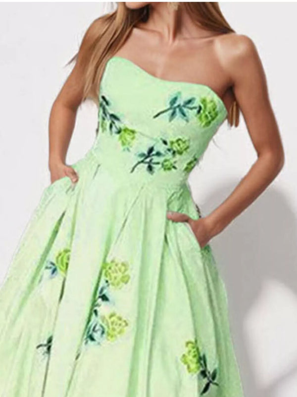 Women's floral print tube maxi dress
