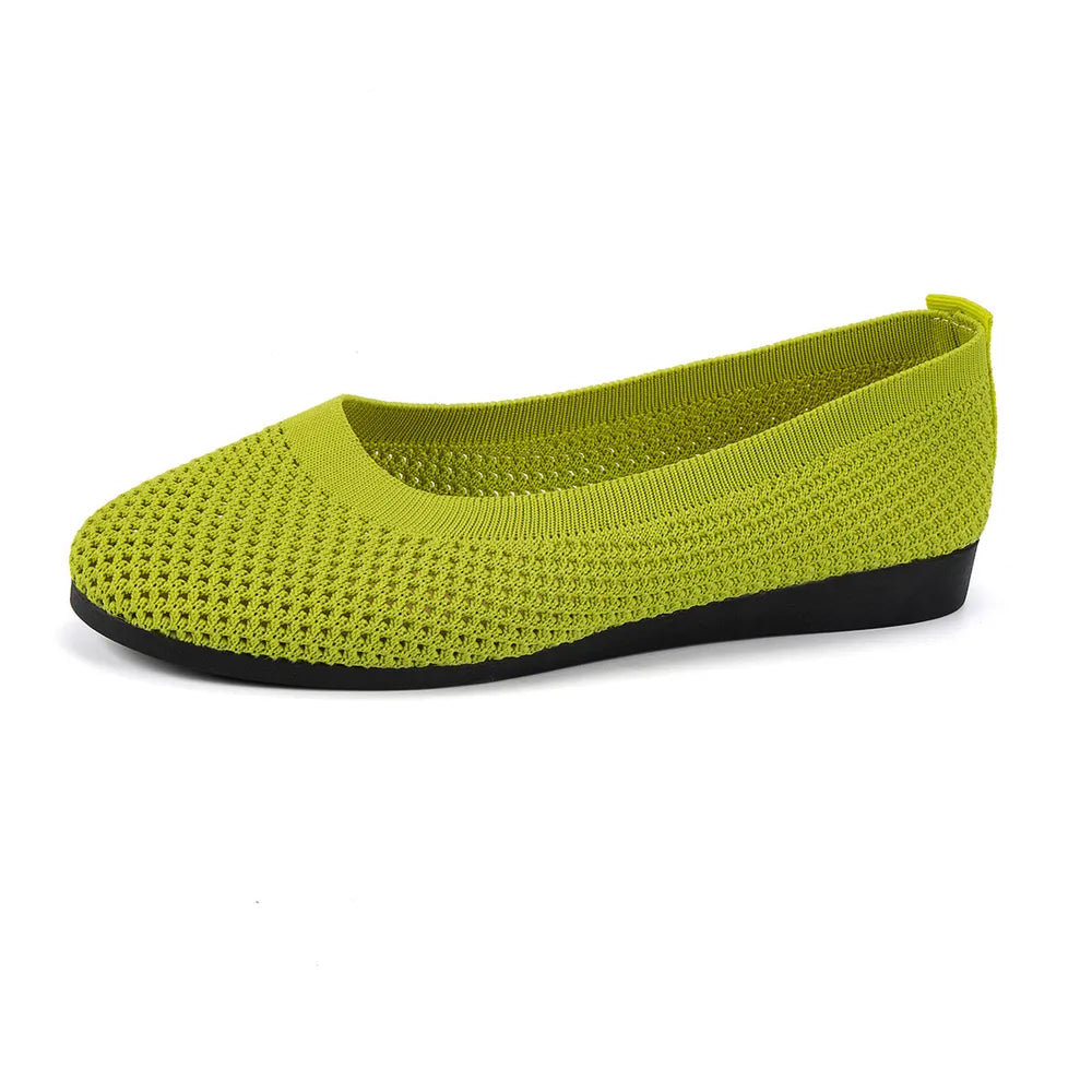 Lime green mesh flat slip-on in side profile