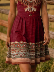 Close view of burgundy skirt and patterned hem