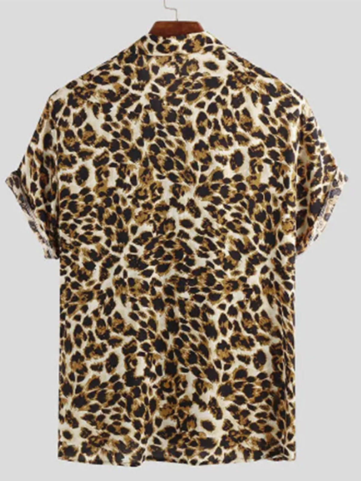 Leopard-print short-sleeve button-up shirt, back view