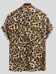 Leopard-print short-sleeve button-up shirt, back view