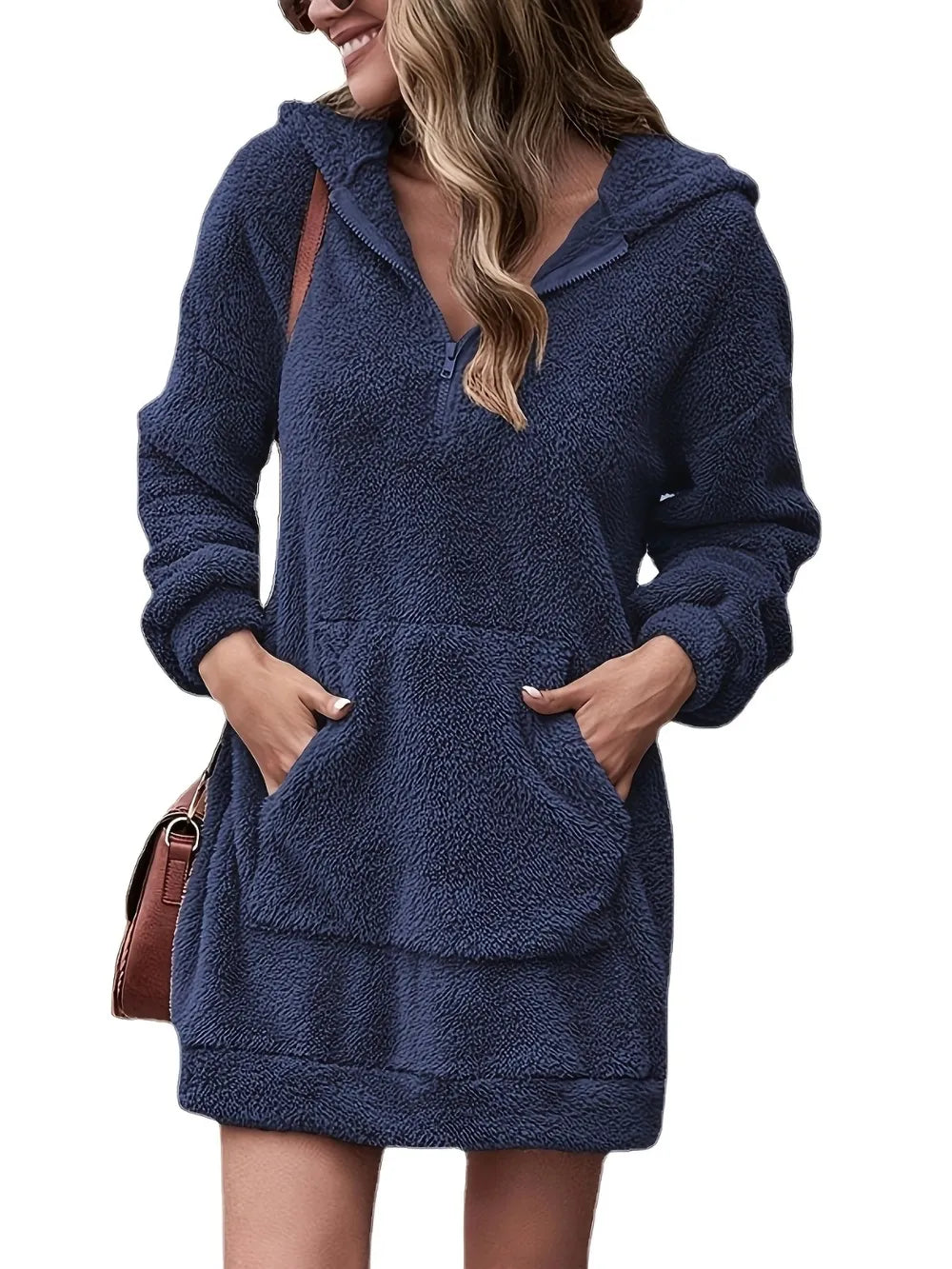 Half-zip dropped-shoulder oversized hoodie in navy front view
