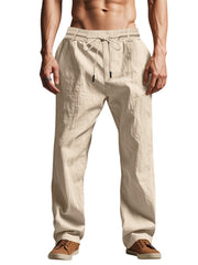 Model wearing beige pants with hands in pockets