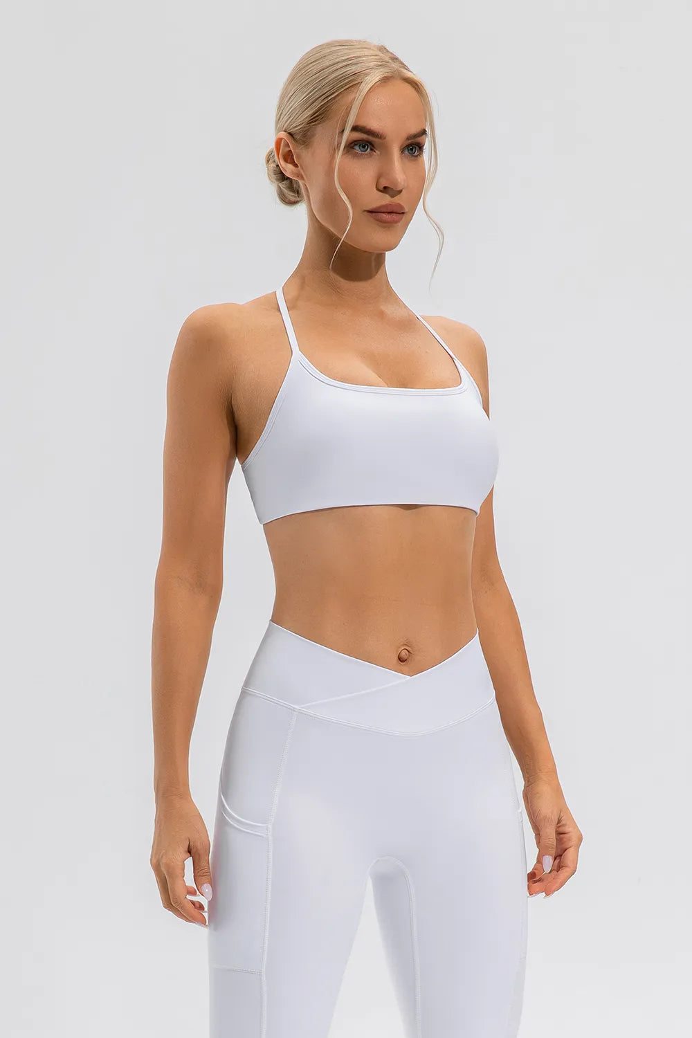 White active cami and leggings, front view