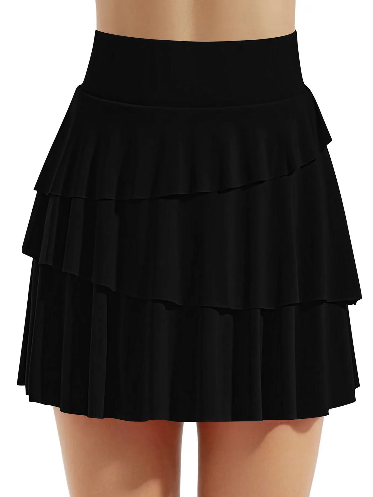 Back view showing fit of tiered ruffle active skort