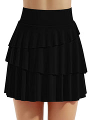 Back view showing fit of tiered ruffle active skort
