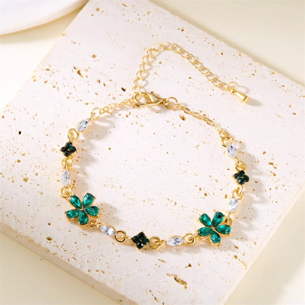 18k gold-plated rhinestone flower bracelet, additional view