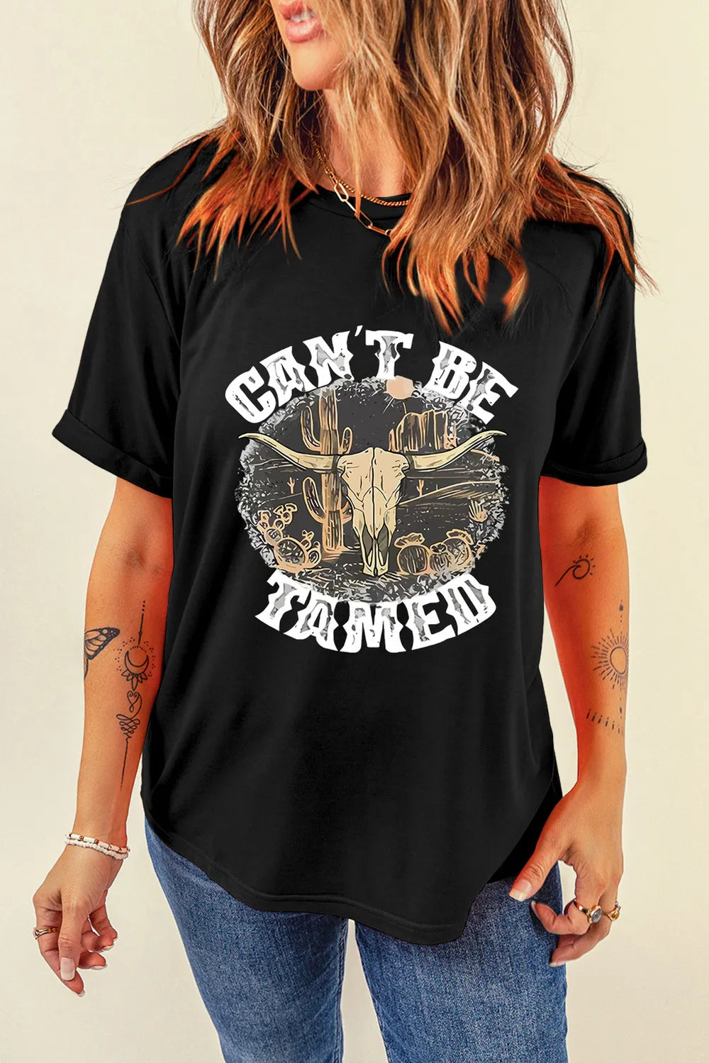 Front view of black graphic T-shirt